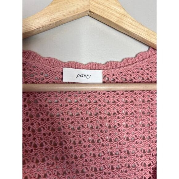 NEW Peony Pointelle Long Sleeve U Neckline Cotton Mini Dress Rose Size: Small - Picture 4 of 8